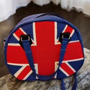 Stylish Blue And Red Brit Pop Bowling Style Bag Unique And Bespoke, Handcrafted.